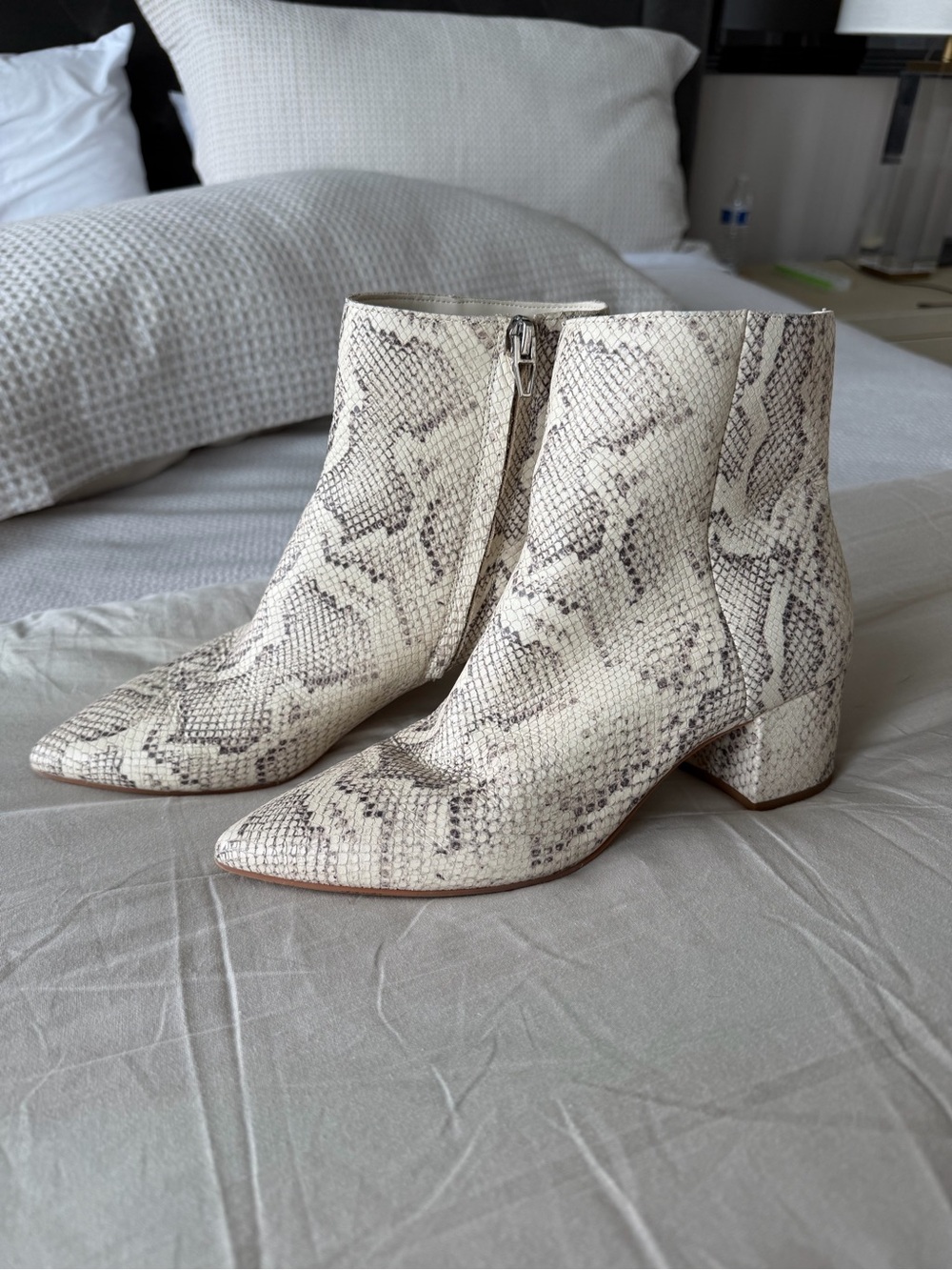 Dolce Vita Ivory Snake-Print Ankle Booties